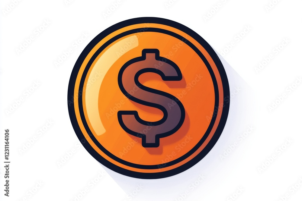 Simple orange coin with a dollar sign on white background Simple orange coin with a dollar sign on white background