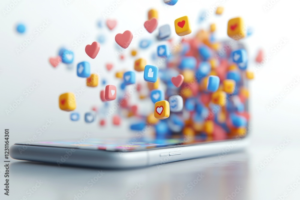 Smartphone with colorful app icons flying out on a white background Smartphone with colorful app icons flying out on a white background