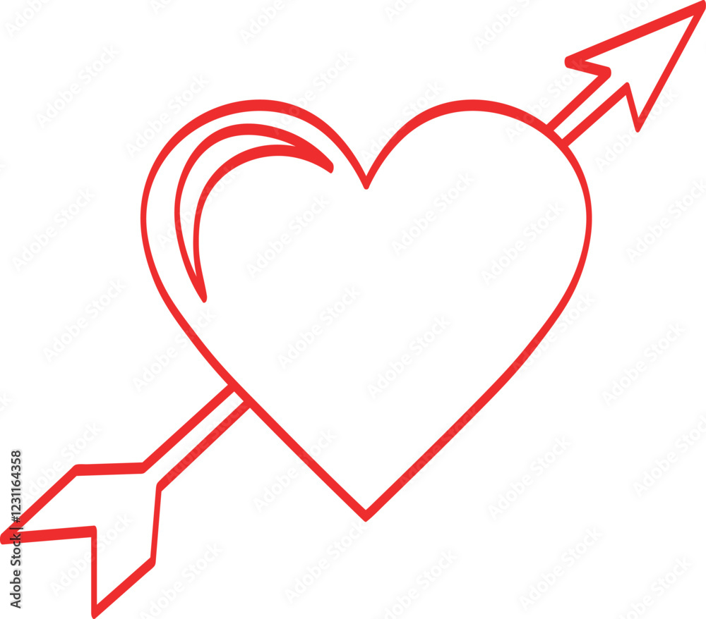 Red Heart Outline with Cupid Arrow Red Heart Outline with Cupid Arrow