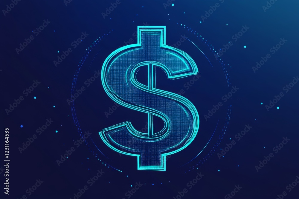 Dollar sign with stars and a glowing effect on a blue background