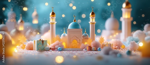 Festive Mosque Winter Scene