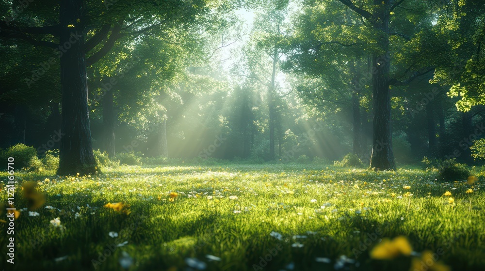 Obraz premium Sunlit Forest Meadow: A Serene Spring Morning