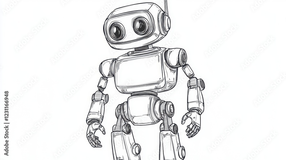 Friendly Cartoon Robot with Large Eyes and Simple Features Friendly Cartoon Robot with Large Eyes and Simple Features