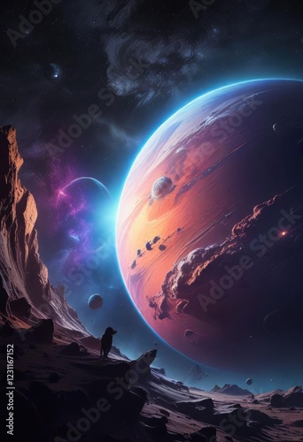 Space Scene with Chromatic Aberration and Gradient Effects, red gradient, chromatic aberration