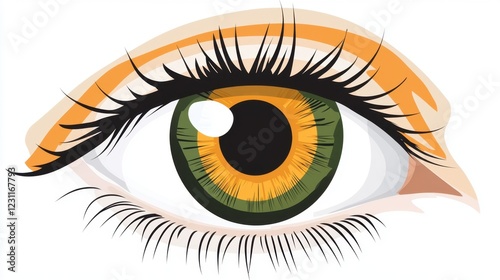 Realistic Illustration of an Eye with Unique Green and Orange Colors