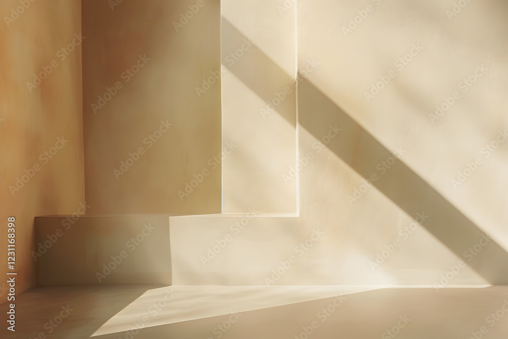 A minimalist interior with soft light and shadows creating a serene atmosphere. A minimalist interior with soft light and shadows creating a serene atmosphere.