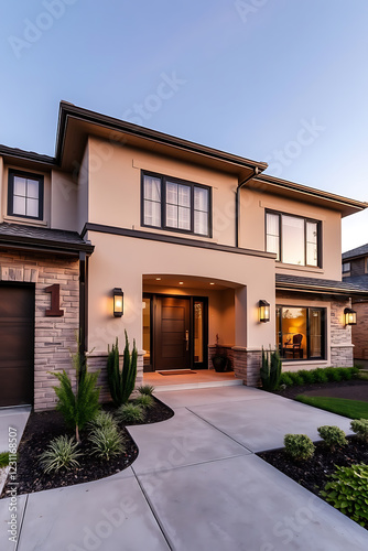 Wallpaper Mural Luxury Modern Home Exterior at Dusk: Elegant Contemporary Architecture and Landscaping Design Torontodigital.ca