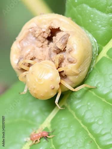 Walnut blister mite, Aceria tristriata, tristriatus, Symptoms of the pest on green walnut. photo