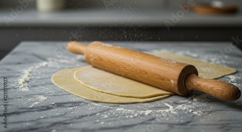 Rolling Pin and Dough on a Marble Surface