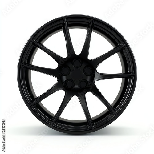 Sleek black alloy wheel on a white isolated background.