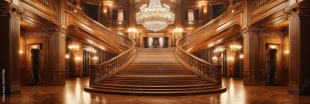 Obraz premium Grandiose Wooden Staircase in Opulent Mansion
