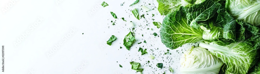 Fresh green cabbage leaves with bright color on white isolated background. Fresh green cabbage leaves with bright color on white isolated background.