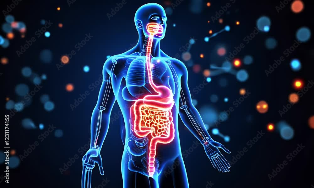 Human Digestive System Anatomy: 3D Model of Intestines, Stomach, and Esophagus