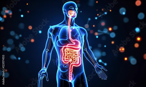 Human Digestive System Anatomy: 3D Model of Intestines, Stomach, and Esophagus