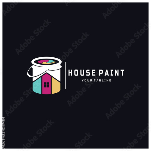 logo icon illustration house paint with a blend of brushes and rollers for house wall paint design, minimalist house, painting, interior, building, property business, wallpaper, vector concept