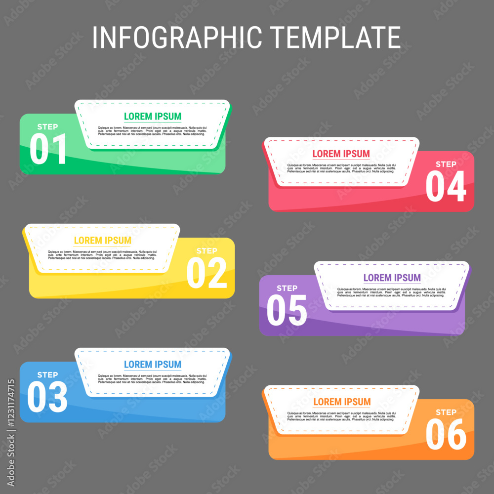 Fototapeta premium Modern Infographic Template, Customizable infographic template with six steps for presentations and reports.