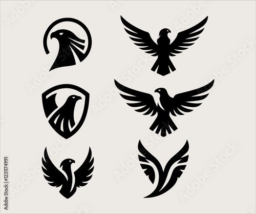 Falcon Eagle Bird Silhouette Collection Logo Design Vector Template.