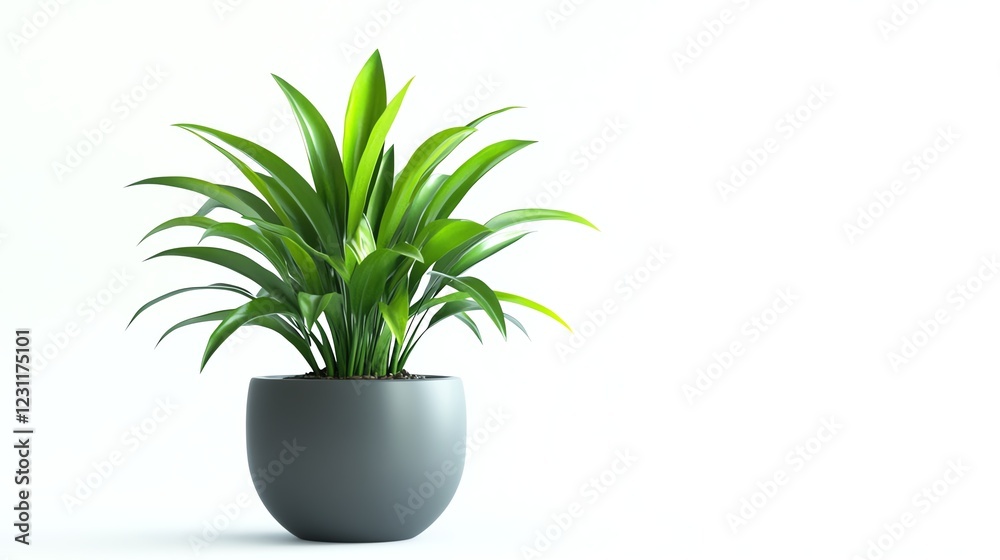 Lush green plant in a modern pot against a white background. Lush green plant in a modern pot against a white background.