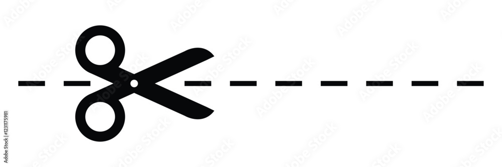 scissor with cut line icon. paper dash cut mark icon. scissor trim line icon. dotted dash cutting line symbol