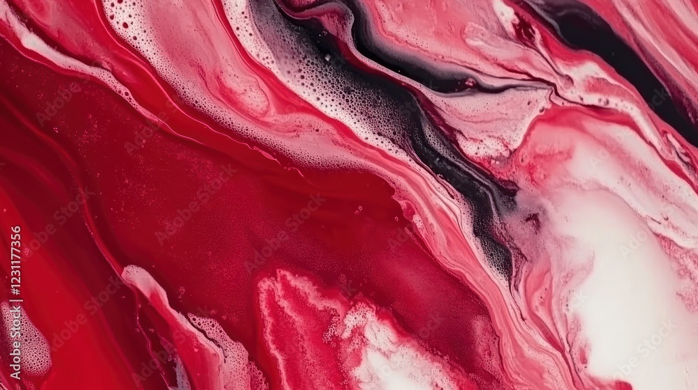 Obraz premium Abstract flowing mix of deep red black and white fluid with a bubbling texture