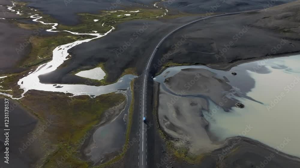 Aerial drone view of the landscape of Iceland