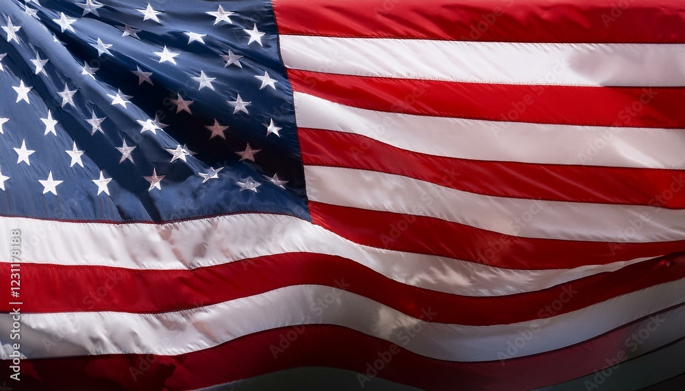 Obraz premium Stars and Stripes: The American Flag Flying in the Wind