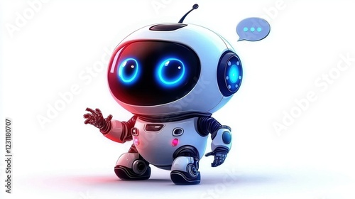 A charming chatbot character with a speech bubble.