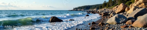 Rocky coastline with Myslachowice Conglomerate stones, rocks, formations