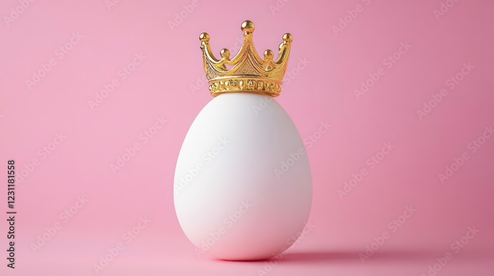 Egg with Golden Crown on Pink Background for Creative Design Use Egg with Golden Crown on Pink Background for Creative Design Use