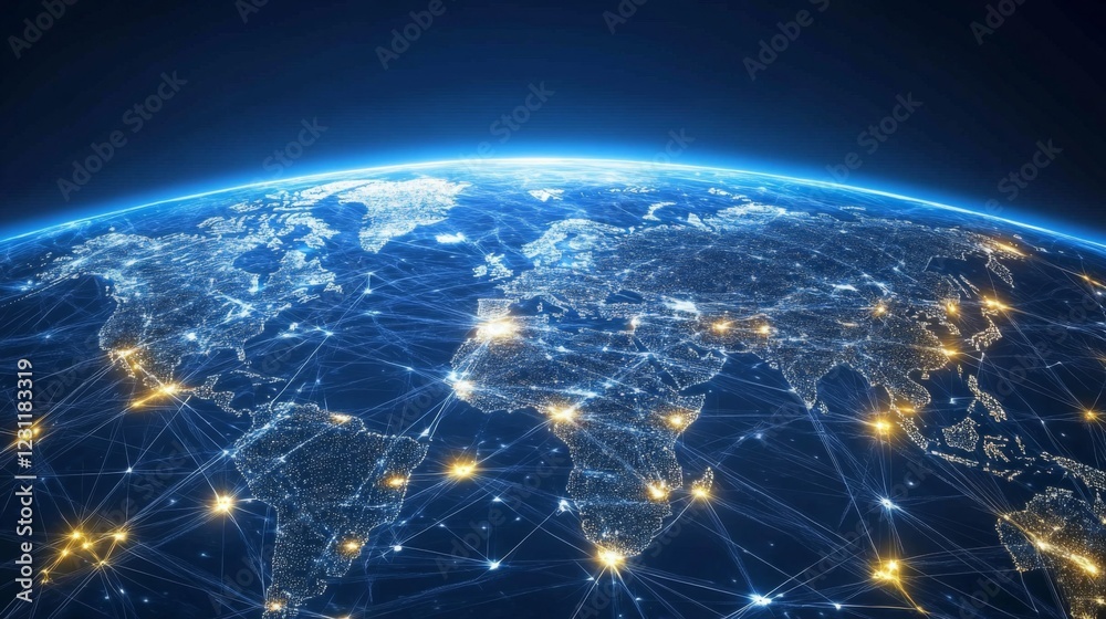 Naklejka premium Earth at Night: Global City Lights Network