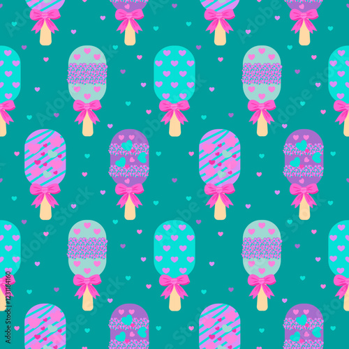 Valentine’s Day cakesicles seamless pattern . This design is perfect for various creative applications, such as fabric prints, digital wallpapers, or party decorations.