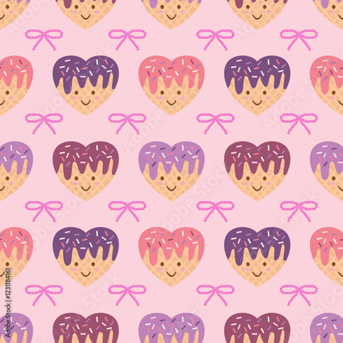 Heart shaped Valentine’s day cookies seamless pattern on pink background, making it perfect for a variety of creative uses, including gift wrap, fabric prints, stationery, or digital backgrounds.