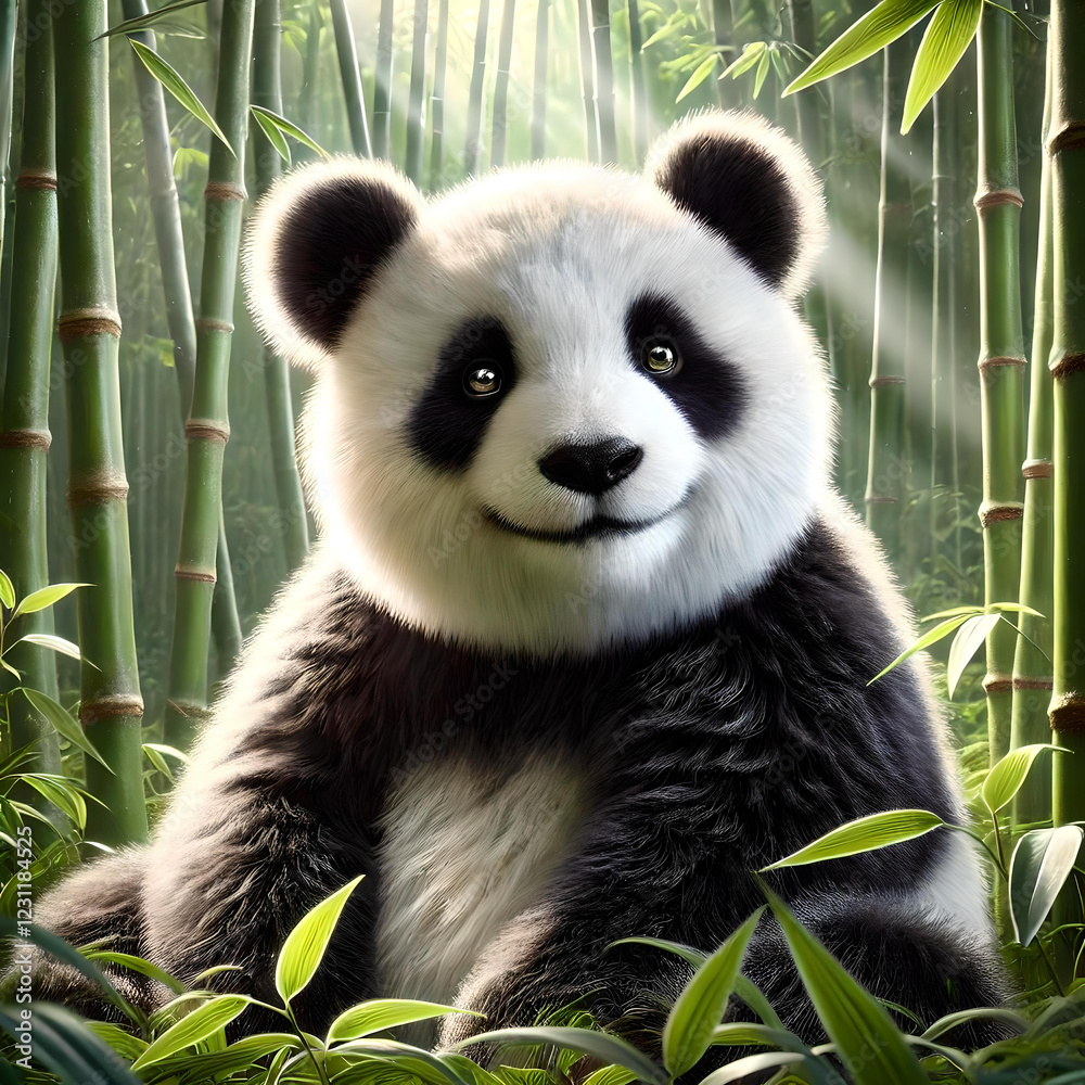 Obraz premium panda smiling in bamboo forest
