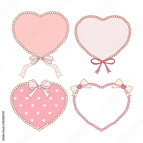 Valentine s day frames collection with hand drawn whimsical heart frames in coquette style  graphic set light pink pastel color style vector 08