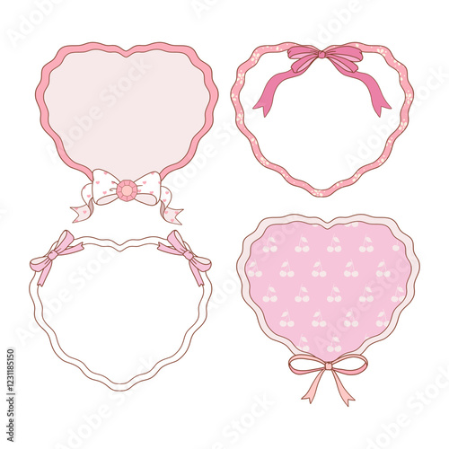 Valentine s day frames collection with hand drawn whimsical heart frames in coquette style  graphic set light pink pastel color style vector 07