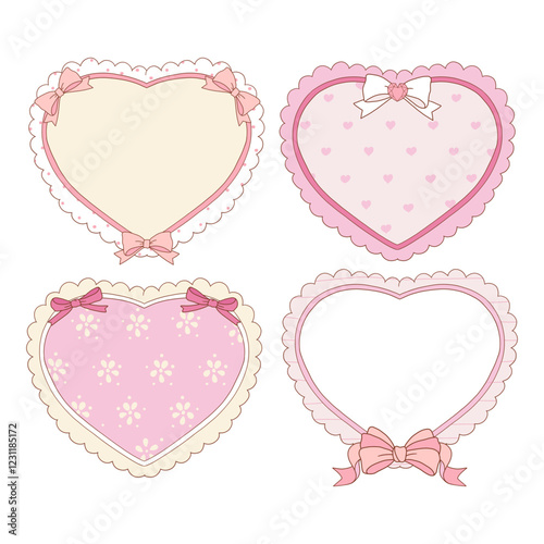 Valentine s day frames collection with hand drawn whimsical heart frames in coquette style  graphic set light pink pastel color style vector 09