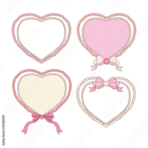 Valentine s day frames collection with hand drawn whimsical heart frames in coquette style  graphic set light pink pastel color style vector 12