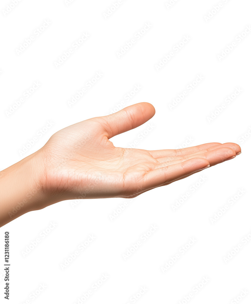 woman hand with fingers pointing out, palm up, isolated on white woman hand with fingers pointing out, palm up, isolated on white