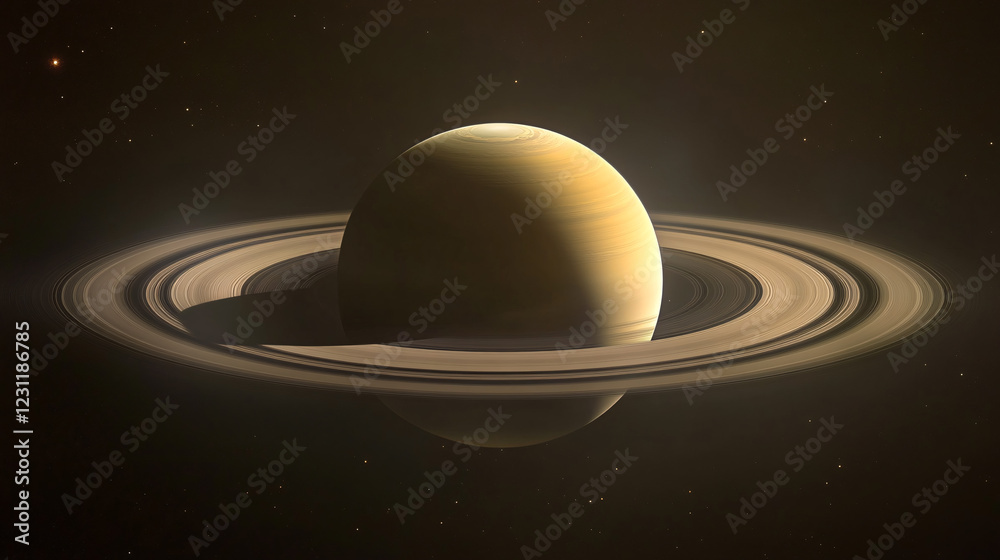 Obraz premium A mesmerizing image of Saturn in space, highlighting its iconic rings and vibrant colors. Ideal for educational or creative projects