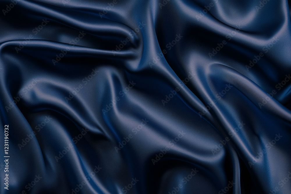 Obraz premium Dark blue silk satin background. Beautiful soft wavy folds on smooth shiny fabric.