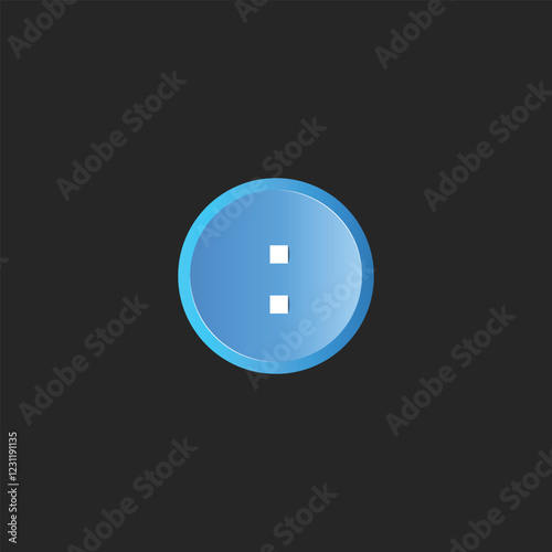 A blue cricle push button with sign :, isolated on white background