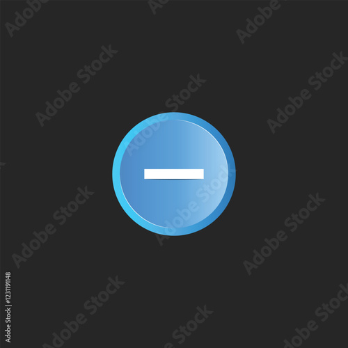 A blue cricle push button with sign - symbol, isolated on white background