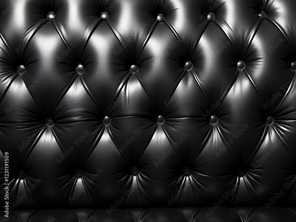 Fototapeta premium Tufted black leather texture showcasing luxurious and refined patterns, perfect for backgrounds, interior designs, and elegant concepts. A symbol of sophistication, quality, and timeless style.