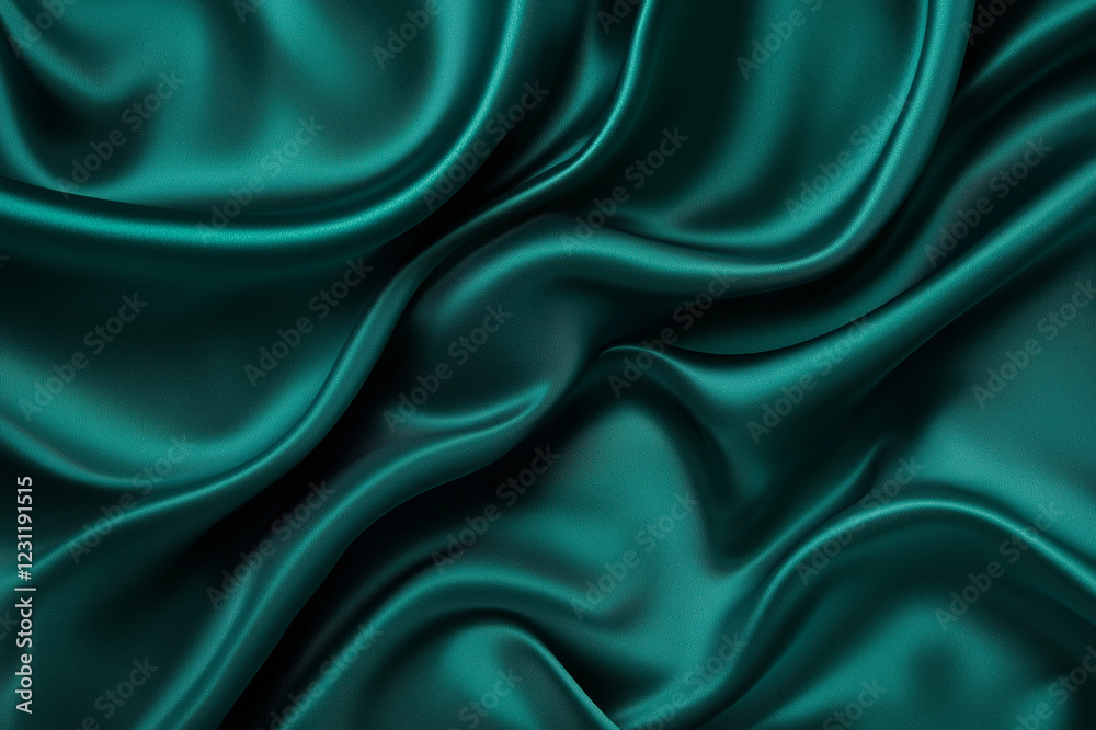 Obraz premium Dark green silk satin background. Beautiful soft wavy folds on smooth shiny fabri
