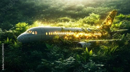 Wallpaper Mural Overgrown Airplane in Lush Green Jungle at Sunrise Torontodigital.ca