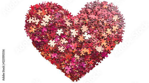 Heart shape puzzle pieces forming valentine's day love symbol on transparent background