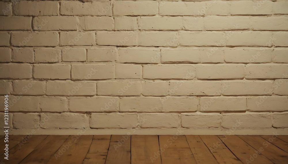Fototapeta premium White brick block wall background,Full frame shot of white brick wall,white painted brick wall and vintage wooden floor,material, rough, vertical, abstract, design,516