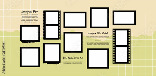 Pictures or photos frame collage. comics page grid layout abstract photo frames and digital photo wall template