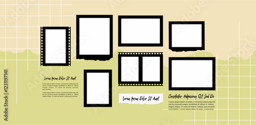 Pictures or photos frame collage. comics page grid layout abstract photo frames and digital photo wall template