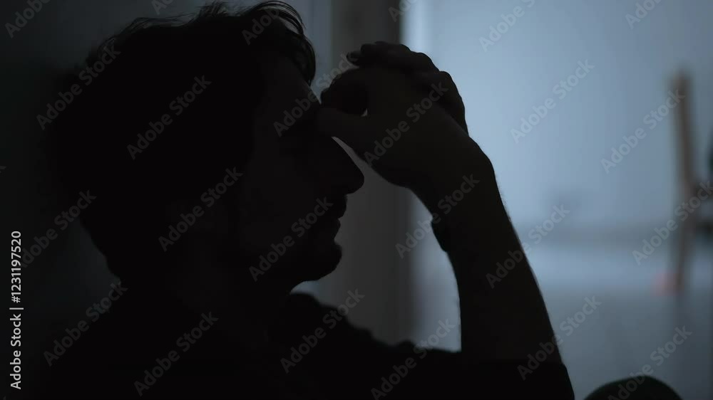 Silhouette of a Man in Deep Thought, Contemplation and Introspection